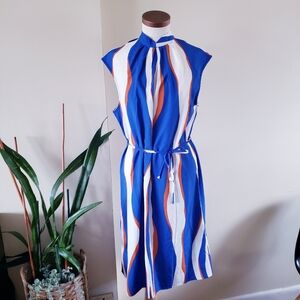 Enery Rose Sleeveless Color Block Mockneck Belted Dress - XL Like NEW